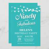 90e verjaardag uitnodiging Aqua Turquoise Fabulous (Voorkant / Achterkant)