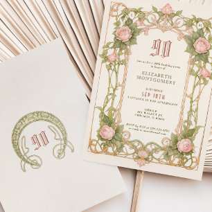 90e verjaardag uitnodiging Art Nouveau