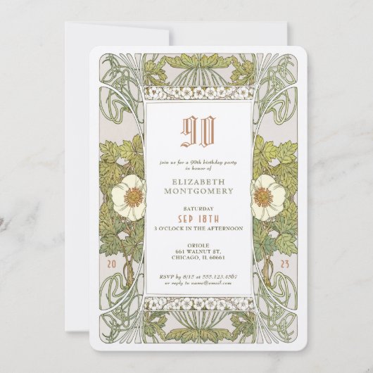 90e verjaardag Uitnodiging Art Nouveau door Mucha (Voorkant)