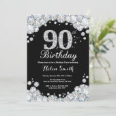 90e verjaardag Uitnodiging Chalkboard Silver Diamo (Staand voorkant)