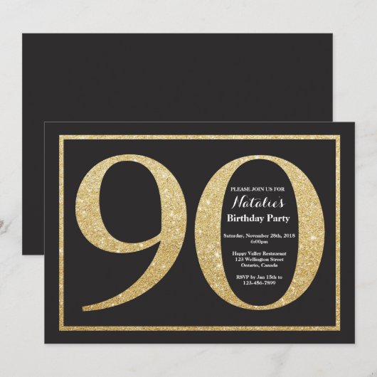 90e verjaardag uitnodiging Gold Glitter Krijtbord (Voorkant / Achterkant)