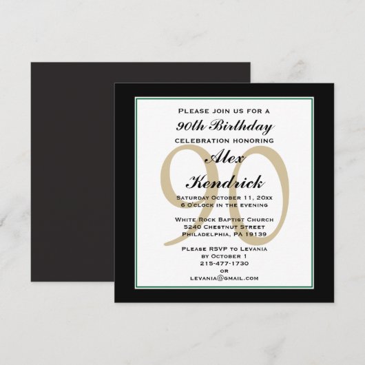 90e verjaardag Uitnodiging - groene grens (Voorkant / Achterkant)