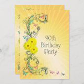 90e verjaardag Uitnodiging met gele bloemen (Voorkant / Achterkant)
