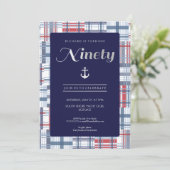 90e verjaardag uitnodiging - Negentig, nautische z (Staand voorkant)