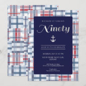 90e verjaardag uitnodiging - Negentig, nautische z (Voorkant / Achterkant)