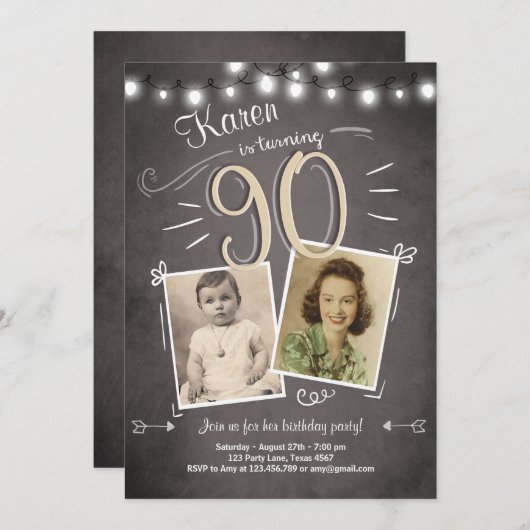 90e verjaardag uitnodiging  negentigste verjaardag (Voorkant / Achterkant)