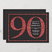 90e verjaardag uitnodiging rode glitter krijtbord (Voorkant / Achterkant)