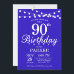 90e verjaardag uitnodiging Royal Blue<br><div class="desc">90e verjaardag uitnodiging met strijklichten. Royal Blue achtergrond. 13e 15e 16e 18e 20e 21e 30e 40e 50e 60e 70e 80e 90e 100e,  elke leeftijd. Voor verdere aanpassing klikt u op de knop "Aanpassen" en gebruikt u onze ontwerptool om deze sjabloon te wijzigen.</div>