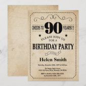 90e Verjaardag Uitnodiging Rustieke  Retro (Voorkant / Achterkant)