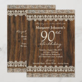 90e verjaardag Uitnodiging |  Rustige houten kant (Voorkant / Achterkant)