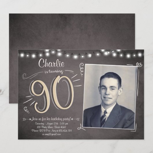90e Verjaardag Uitnodiging Vintage Negentig Verjaa (Voorkant / Achterkant)