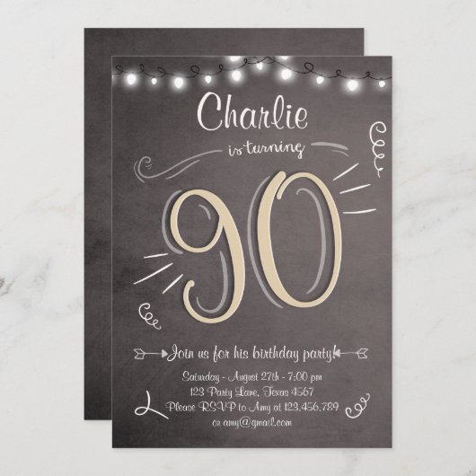 90e Verjaardag Uitnodiging Vintage Negentig Verjaa (Voorkant / Achterkant)