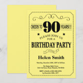90e verjaardag Uitnodiging zwart-geel (Voorkant / Achterkant)