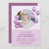 90e verjaardag Uitnodigingen Ballonnen Foto Paarse (Voorkant / Achterkant)