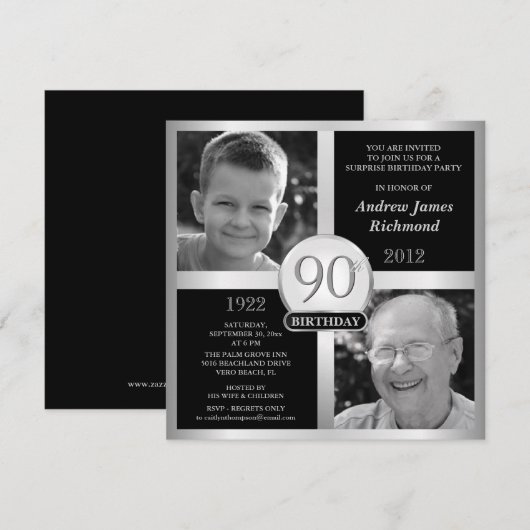 90e verjaardag Uitnodigingen en nu 2 foto's (Voorkant / Achterkant)