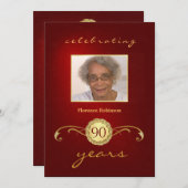 90e verjaardag Uitnodigingen - Koninklijk Rode Mon (Voorkant / Achterkant)