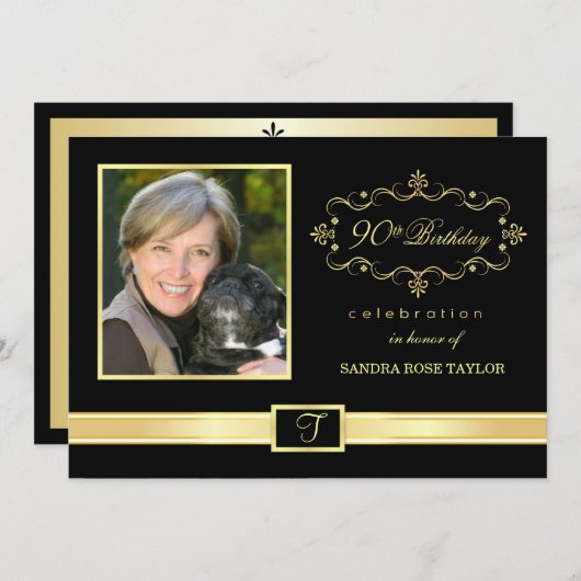 90e verjaardag Uitnodigingen met foto (Voorkant / Achterkant)