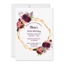 90e verjaardag van bogundy floraals goud geometris