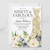 90e verjaardag van de marine & White Floral Gold D Kaart (Voorkant)