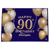 90e verjaardag van de marineblauw en goudballonnen groot cadeauzakje (Voorkant)