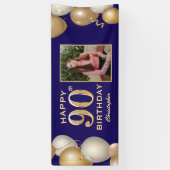 90e verjaardag van de marineblauw en goudballonnen spandoek (Verticaal)