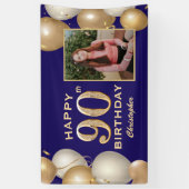 90e verjaardag van de marineblauw en goudballonnen spandoek (Verticaal)