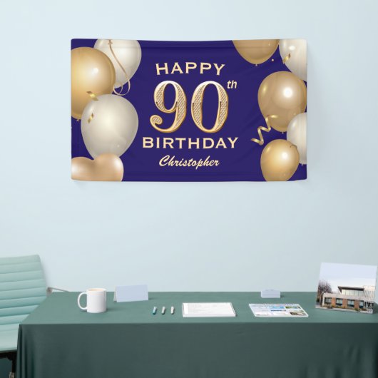 90e verjaardag van de marineblauw en goudballonnen spandoek (Beurs)