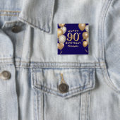 90e verjaardag van de marineblauw en goudballonnen vierkante button 5,1 cm (In situ)