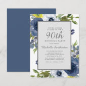 90e verjaardag van de marinegeel-witte Floral Kaart (Voorkant / Achterkant)