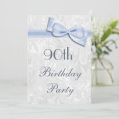 90e verjaardag van de partij Damask en Faux Bow Kaart (Staand voorkant)