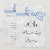 90e verjaardag van de partij Damask en Faux Bow Kaart (Voorkant / Achterkant)