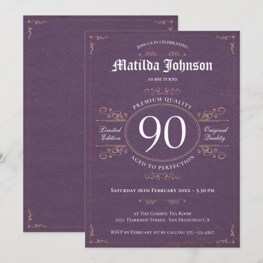 90e verjaardag van de perfecte lavender kaart (Voorkant / Achterkant)