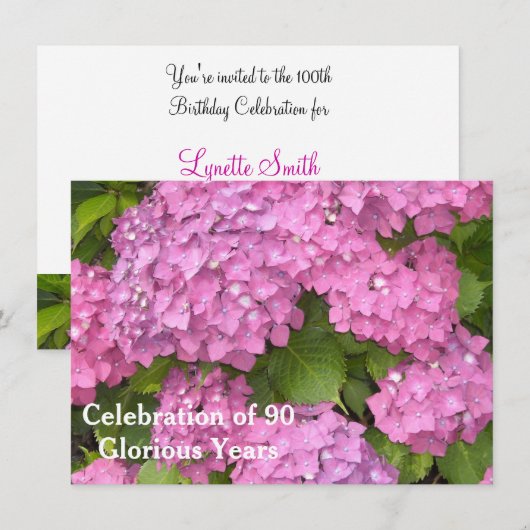 90e verjaardag van de roze hydrangeas kaart (Voorkant / Achterkant)