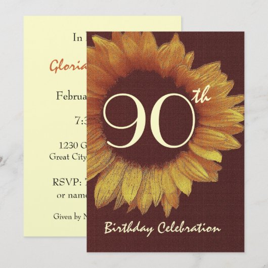 90e verjaardag van de uitnodiging tot gouden zonne (Voorkant / Achterkant)