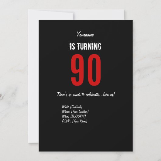 90e verjaardag van de uitnodiging van Hero-partij (Achterkant)