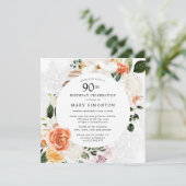 90e verjaardag van de verbrande Oranje Floral Lace Kaart (Staand voorkant)