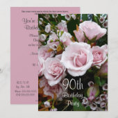 90e verjaardag van de viering-roze rozen kaart (Voorkant / Achterkant)