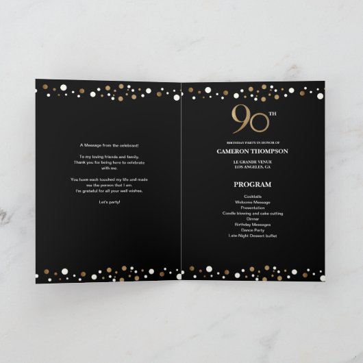 90e verjaardag van Elegant Gold en Black Confetti Programma (Binnen)