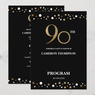 90e verjaardag van Elegant Gold en Black Confetti Programmakaart