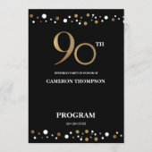 90e verjaardag van Elegant Gold en Black Confetti Programmakaart (Voorkant)