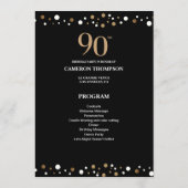 90e verjaardag van Elegant Gold en Black Confetti Programmakaart (Achterkant)