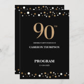 90e verjaardag van Elegant Gold en Black Confetti Programmakaart (Voorkant / Achterkant)