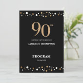 90e verjaardag van Elegant Gold en Black Confetti Programmakaart (Staand voorkant)