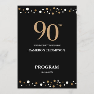 90e verjaardag van Elegant Gold en Black Confetti Programmakaart