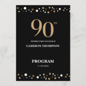 90e verjaardag van Elegant Gold en Black Confetti Programmakaart (Voorkant)