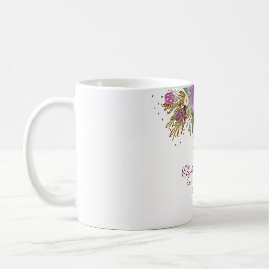 90e verjaardag van Floral Glitter Sparking Amethys Koffiemok (Links)