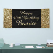 90e verjaardag van gouden/zwarte sparkle-banner spandoek (Beurs)