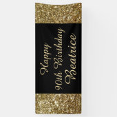 90e verjaardag van gouden/zwarte sparkle-banner spandoek (Verticaal)