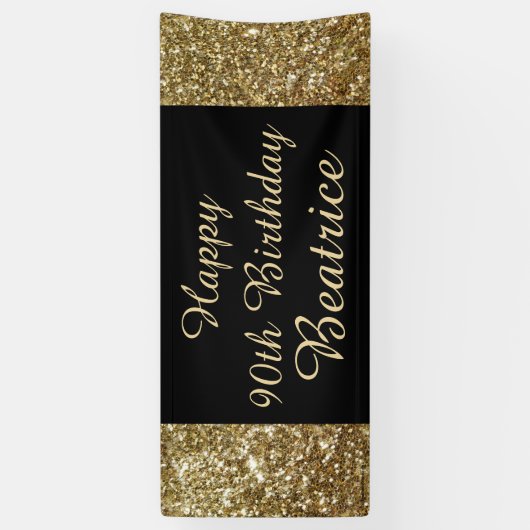 90e verjaardag van gouden/zwarte sparkle-banner spandoek (Verticaal)