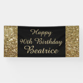 90e verjaardag van gouden/zwarte sparkle-banner spandoek (Horizontaal)